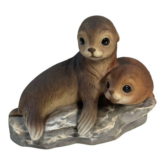 Vintage Homco 1981 Masterpiece Porcelain Baby Seal Pups Figurine Collectible - Picture 1 of 8